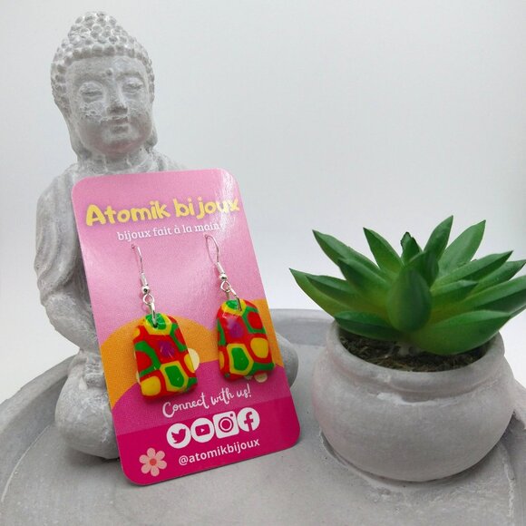 Handmade multi-colored polymer clay earrings. Boucles d'oreilles fait à la main - Picture 3 of 4